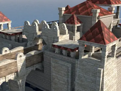 Castle on water in minecraft Low-poly 3D model
