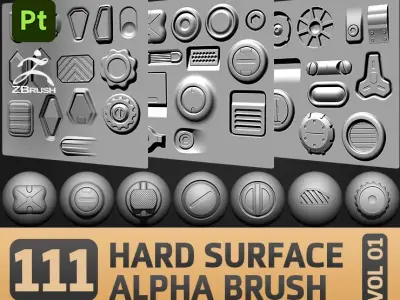 111 Hard Surface Alpha Brush Hard Surface Library VOL 02 Low-poly 3D model