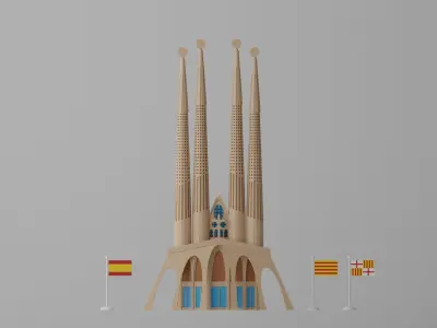 Sagrada Familia Facade Barcelona Low-poly 3D model