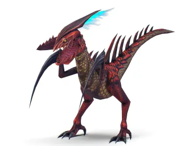 ow Poly Monster Red Alien Dino Low-poly 3D model