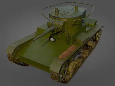 Low Poly Soviet Light Tank T-26RT Low-poly 3D model