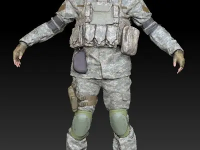 Animated American soldier in ACU 14 Low-poly 3D model