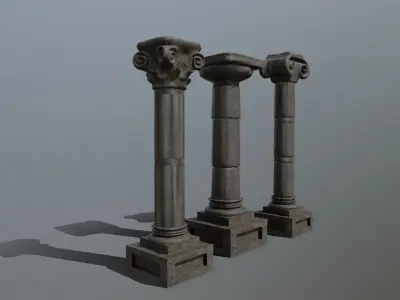 Pillar Set three columns Low-poly 3D model