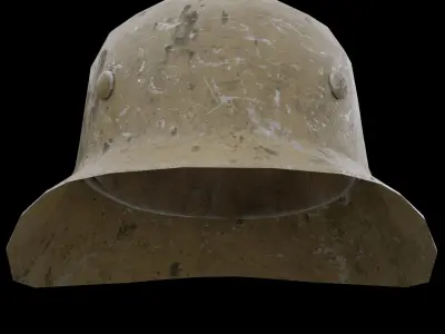 German M35 Afrika Korps Helmet Damaged Low-poly 3D model