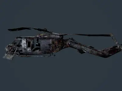 Wrecked Damaged UH1H Military Helicopter Game Ready 04 Low-poly 3D model