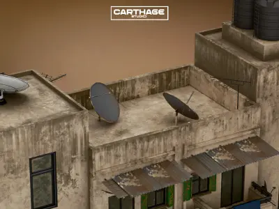 Arabic Neoclassical Apartment Building with Ground-Floor Shops Low-poly 3D model