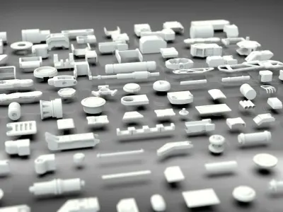 Kitbash-4 set of plastic parts 3D model