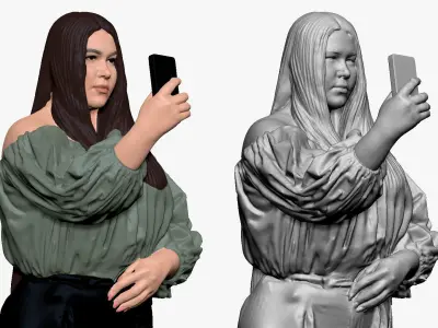 001506 girl with a phone in shorts 3D model