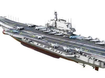 PLA NAVY Type 001 class aircraft carrier Liaoning ship Low-poly 3D model