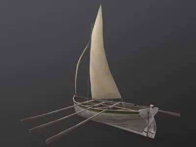 Old wooden boat Yal-6 Low-poly 3D model