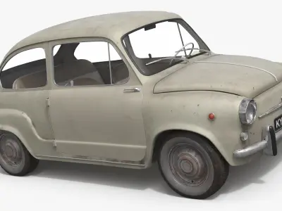 Old Fiat 600 Car Faded Beige 3D model