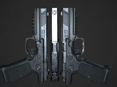 Lebedev pistol  PL-14  Low-poly 3D model