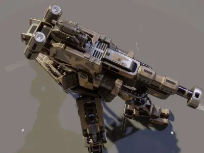 Game ready sentry gun turret Unreal Engine Unity Low-poly 3D model