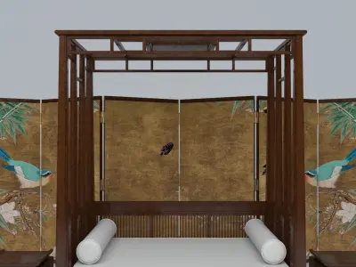 ZEN SET room divider with birds and flowers 3D model