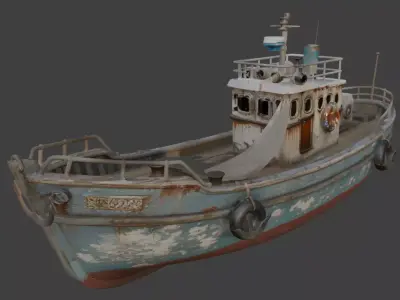 Abandoned Fishing Trawler Boat PBR 3D Model 3D model