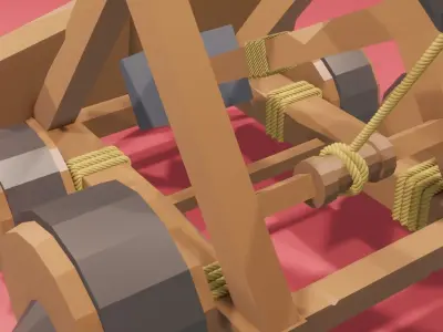 Catapult Low Poly 3d Model wooden cannon Low-poly 3D model