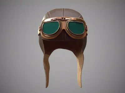 Pilot Retro Hat Low-poly 3D model