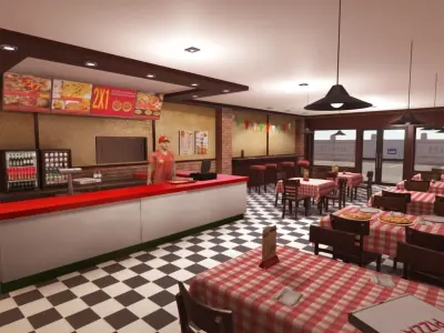 Pizzeria Interior Low-poly 3D model
