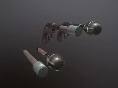 WWII Granade Launcher plus Grenades Low-poly 3D model