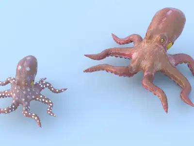 Octopus and baby Low-poly 3D model