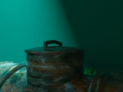 Submarine at the bottom of the sea 3D model