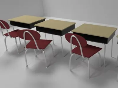 Classroom Chair and Desk Free 3D model
