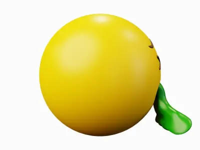 Green Vomit Yellow Ball Emoticon Emoji or Smiley 3D model
