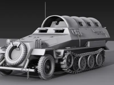 ww2 sdkfz 251 HighPoly  transport Vehicle  3D model