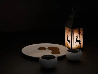 Lantern with silhouette Free low-poly 3D model
