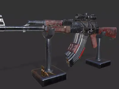 ak47 with utg 3-9 scope and pitcinny rail 3D model