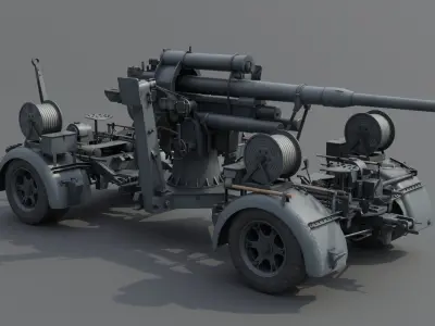 88mm Flak 36 Carriage Anti Aircraft Gun Low-poly 3D model
