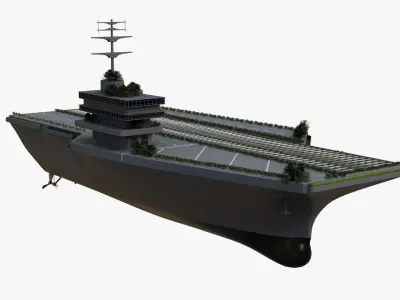 Aircraft Carrier Transformed into a City Low-poly 3D model