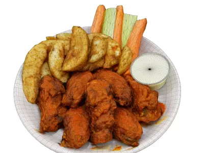 fried chicken with french fries Low-poly 3D Low-poly 3D model