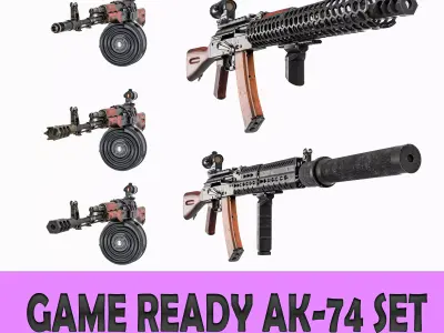 MILITARY Game Ready AK 74 SET Low-poly 3D model