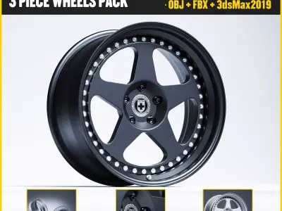 HRE 305 3 Piece Wheels Assembly Pack Low-poly 3D model