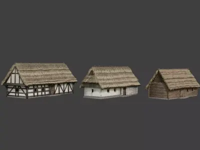 Medieval Houses Thatched Roofs - game ready Low-poly 3D model