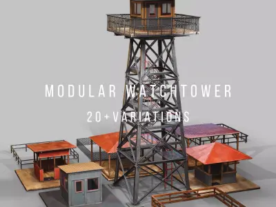 Game-ready Watchtower Set 3 Low-poly 3D model