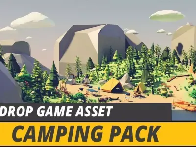 Low Poly Campament drop game asset camping pack Low-poly 3D model
