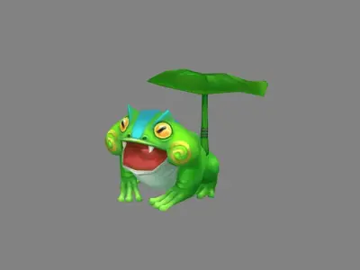 Cartoon frog under lotus leaf Low-poly 3D model