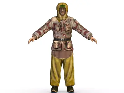 LowPoly Man Old Afghan Soldier Low-poly 3D model