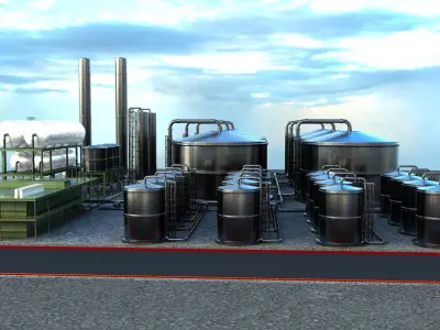 Oil Refinery Low-poly 3D model