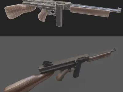 Thompson Submachine Gun Low-poly 3D model 5