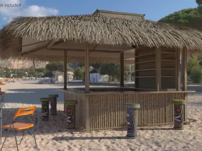 Faded Bamboo Bar with Worn Thatch and Tribal Seating Brown Old 3D model