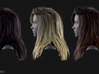 Real Time Hair Card Female Hairstyle part 02 Low-poly 3D model
