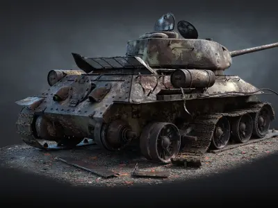 T-34-85 Destroyed Game Ready Low-poly 3D model