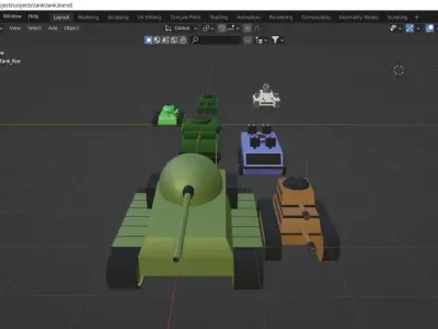 Toy tanks and rocket launcher not rigged 3D model