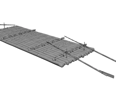 European historic river raft Low-poly 3D model