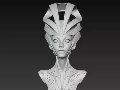 Futuristic Alien Queen Bust Sci-Fi Sculpture STL 3D print model