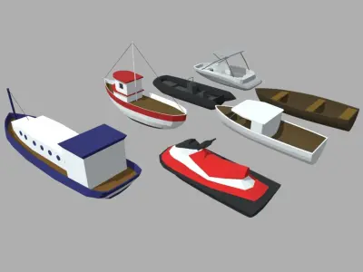 Low Poly Boats Pack 01 Low-poly 3D model