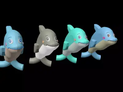 Happy Baby Dolphins Collection - 4 Colorful Characters Low-poly 3D model
